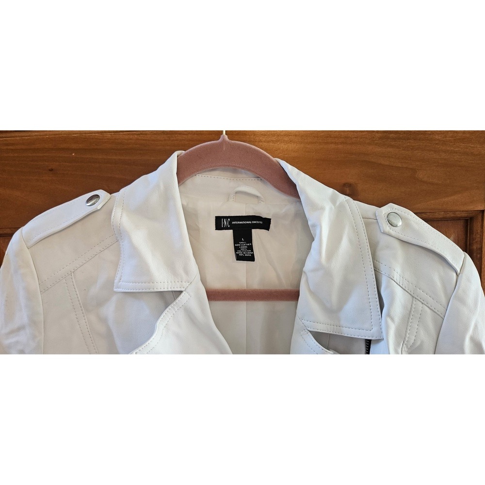 Vintage INC International Concepts White Faux Leather Zip Jacket Blazer‎ Large - Picture 3 of 3